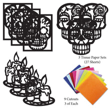 Load image into Gallery viewer, Day of the Dead Suncatcher Craft - 3 Sets Stained Glass Effect Paper Window Art