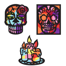 Load image into Gallery viewer, Day of the Dead Suncatcher Craft - 3 Sets Stained Glass Effect Paper Window Art