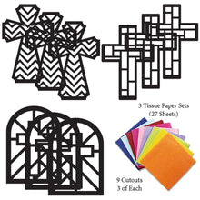 Load image into Gallery viewer, Cross Suncatcher Craft - 3 Sets Stained Glass Effect Paper Window Art