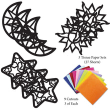 Load image into Gallery viewer, Sun Moon & Stars Suncatcher Craft - 3 Sets Stained Glass Effect Paper Window Art