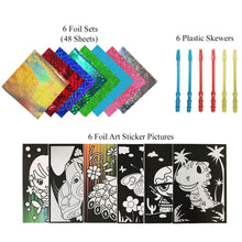 Load image into Gallery viewer, Foil Art Craft Kit - 6 Pack Sticker Picture Peel and Paste Sparkly Foil Art