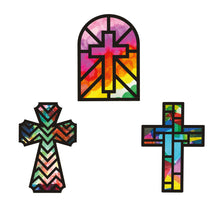 Load image into Gallery viewer, Cross Suncatcher Craft - 3 Sets Stained Glass Effect Paper Window Art