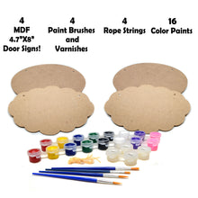 Load image into Gallery viewer, Paint Your Own Door Sign, 4 sets of MDF Wood Door Sign with Rope Strings