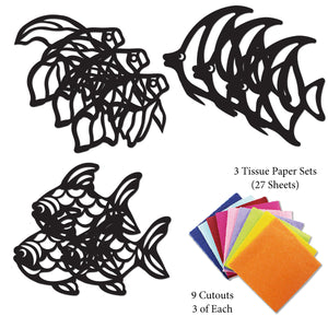 Fish Suncatcher Craft - 3 Sets Stained Glass Effect Paper Window Art