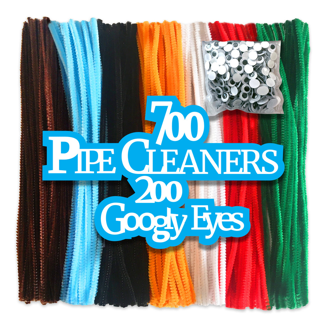 700 Pipe Cleaners Chenille Stems Plus 200 Googly Eyes Bundle Kid Art & Craft Set