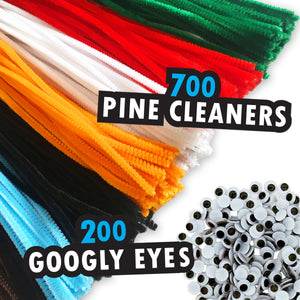 700 Pipe Cleaners Chenille Stems Plus 200 Googly Eyes Bundle Kid Art & Craft Set