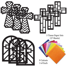 Load image into Gallery viewer, Cross Suncatcher Craft - 3 Sets Stained Glass Effect Paper Window Art
