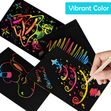 Load image into Gallery viewer, 30 Sheets Scratch Art Rainbow Paper with Wooden Stylus
