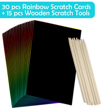 Load image into Gallery viewer, 30 Sheets Scratch Art Rainbow Paper with Wooden Stylus
