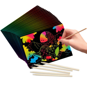 30 Sheets Scratch Art Rainbow Paper with Wooden Stylus