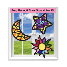 Load image into Gallery viewer, Sun Moon &amp; Stars Suncatcher Craft - 3 Sets Stained Glass Effect Paper Window Art
