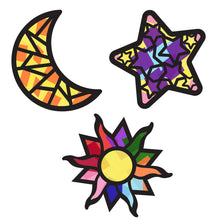 Load image into Gallery viewer, Sun Moon &amp; Stars Suncatcher Craft - 3 Sets Stained Glass Effect Paper Window Art
