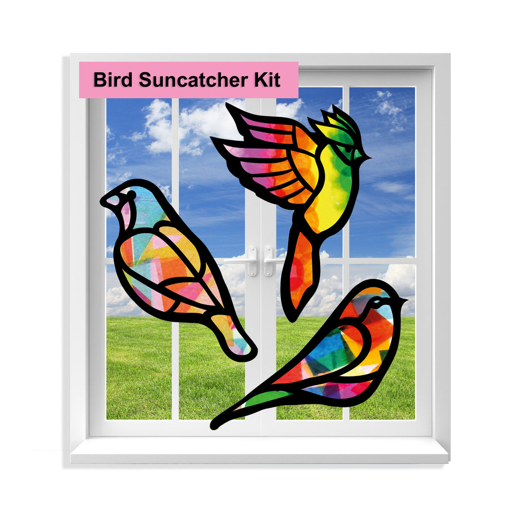Bird Suncatcher Craft - 3 Sets Stained Glass Effect Paper Window Art