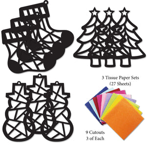 Christmas Suncatcher Craft - 3 Sets Stained Glass Effect Paper Window Art