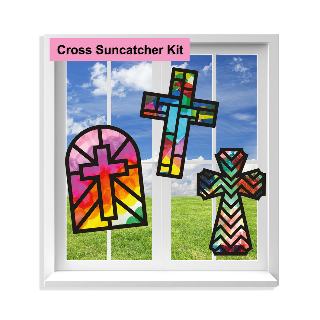 Cross Suncatcher Craft - 3 Sets Stained Glass Effect Paper Window Art