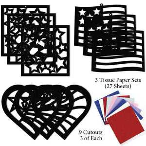 Patriotic Suncatcher Craft - 3 Sets Stained Glass Effect Paper Window Art