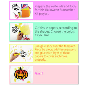 Halloween Suncatcher Craft - 3 Sets Stained Glass Effect Paper Window Art