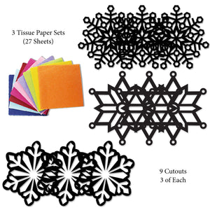 Snowflake Suncatcher Craft - 3 Sets Stained Glass Effect Paper Window Art