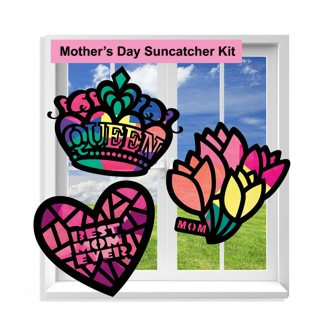 Mother's Day Suncatcher Craft - 3 Sets Stained Glass Effect Paper Window Art