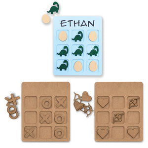 Paint Your Own MDF Wooden Tic-Tac-Toe Board Game Kid Craft Party Favors (Dinosaur)